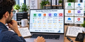 Essential software for small business including accounting, CRM, project management, and communication tools