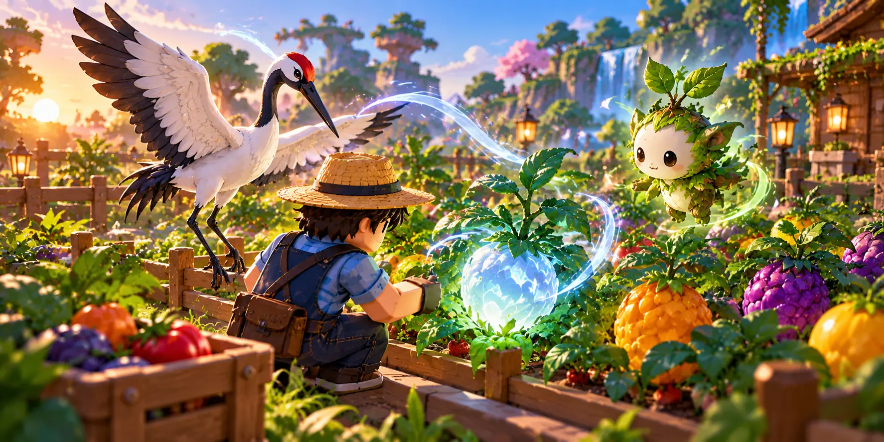 Pets for Tranquil mutations helping a player farm mutated crops in Grow a Garden